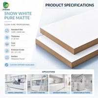 Panneau MDF mélaminé Jinbase 18 mm, blanc neige mat pur E0 1220x2440 mm, panneau de fibres à densité moyenne mélaminé pour meubles