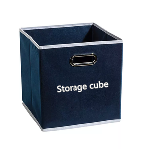 Dark blue Closet Storage Bin Cardboard Boxes Cube Folding Fabric Foldable Toy Storage Box with Die-cut punched hole handles