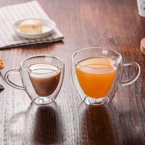 Tasse en verre créative double paroi en forme de cœur, isolation haute température, sans poignée, design moderne et simple, soufflée à la main pour le thé - Product Image 2
