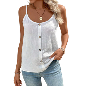 OEM/ODM Chaleco de Verano para Mujer 2026, de Algodón, Casual, Sexy, 120g, Marca Loveda, Transpirable, con Tirantes y Botones Decorativos, Tejido de Punto - Product Image 1