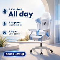 Chaise de jeu de luxe pour la maison, la chambre ou le bureau, inclinable, ergonomique, pivotante, réglable en hauteur, avec base à cinq étoiles en nylon et accoudoirs