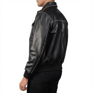 Chaqueta de Cuero Negra para Hombre LONG MISSION INDUSTRY, Cuello Mao, Cierre de Cremallera, Estilo Motero, con Bolsillos con Botones, para Invierno - Product Image 2