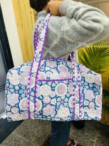 Great Price Cotton Weekender Travel Bag, Handmade Quilted Fabric Duffle Bag, Block Printed, <b>Hand</b> <b>Luggage</b> Bag, Bags for Women, - Product Image 5