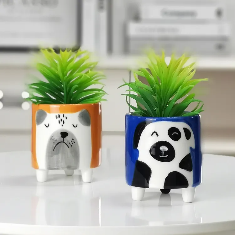 Hand bemalter Blumentopf des Hunde designs mit Beinen Mini Planter