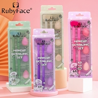 Ensemble de maquillage Kawaii Pastel : 2 pinceaux et 3 éponges en forme de larme, manche brillant aux couleurs assorties, pinceau éventail, kit pour les yeux, cadeau