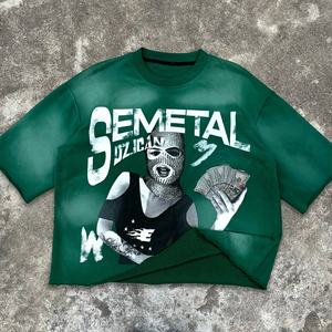 เสื้อยืดผ้าฝ้ายวินเทจ 180 แกรม ลายสกรีนพิมพ์กราฟิกแบบดิสเทรส ทรงโอเวอร์ไซส์ ทรงบ็อกซี่ ตัดสั้น ล้างสีแบบแอซิดวอช สำหรับผู้ชาย - Product Image 1