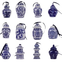 Décoration de Noël JD-05, boule en porcelaine bleue et blanche faite à la main en Chine, ornement pour arbre de Noël
