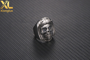 Custom Punk Stainless Steel Retro Air Pilot <b>Skull</b> <b>Rings</b> for Men - Product Image 4