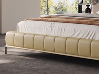 Lit en cuir minimaliste moderne, cuir de vachette pleine fleur, design superposé tridimensionnel, mousse haute-douceur, cadre en bois de sapin, 1,8 m