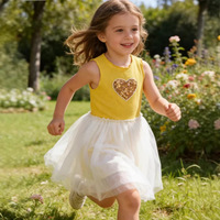 Robe d'été personnalisée en coton pour filles, coupe trapèze mi-mollet, motif cœur à sequins, commande en gros, plus de 50 couleurs, échantillon en 7 jours |   Stock |   Foshan