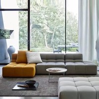 Canapé modulaire minimaliste moderne en forme de L, capitonné en tissu, avec chaise longue, pour salon, hôtel, villa