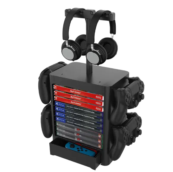 ヘッドフォンコントローラー付きPS5ラック用プラスチック収納ラックスタンドゲームカード収納タワーホルダー