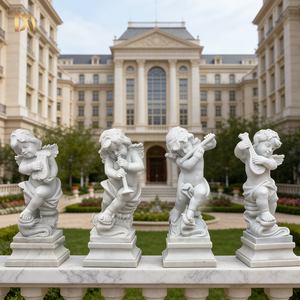 Juego de Estatuas de Querubín Musical de Mármol Blanco Talladas a Mano, Escultura de Ángel Clásica para Decoración de Jardín Exterior - Product Image 1