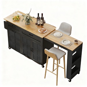 Mesa Extensible Móvil de Madera Negra <span class=keywords><strong>para</strong></span> Cocina <span class=keywords><strong>con</strong></span> 2 <span class=keywords><strong>Cajones</strong></span>, Gabinete de 3 Puertas <span class=keywords><strong>con</strong></span> Cerradura, Ruedas y Estantes Laterales <span class=keywords><strong>con</strong></span> Ganchos - Product Image 5