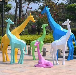 立っている屋外の庭の動物の彫刻カラフルな絵画大きなグラスファイバーキリンの像 - Product Image 3