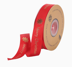 Populair 2025 Vrolijk Kerstlint Goud Reliëf Bedrukt Grosgrain Lint Rol 25Mm Aangepast Logo Bedrukt Voor Nieuwjaar - Product Image 4