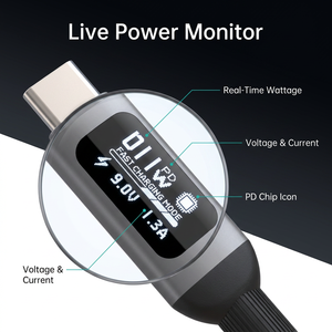 Câble USB-C en nylon tressé en alliage d'aluminium durable 60W PD avec affichage numérique LED de <span class=keywords><strong>puissance</strong></span>/tension en temps réel pour une charge sécurisée - Product Image 3