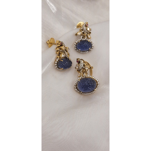 Meilleure collection de bijoux indiens traditionnels de luxe, de haute qualité, ovales, sculptés avec des pierres bleues. - Product Image 1