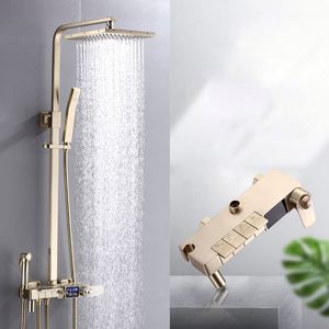 Ensemble de douche thermostatique intelligent à affichage numérique LED, système de robinetterie de bain avec touches piano dorées pour appartement - Product Image 5