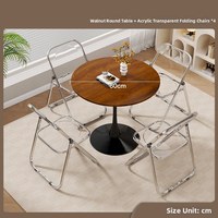 Ensemble de tables basses modernes en MDF durable avec pieds en métal et 4 chaises ; Facile à nettoyer, écologique, idéal pour appartement et salon