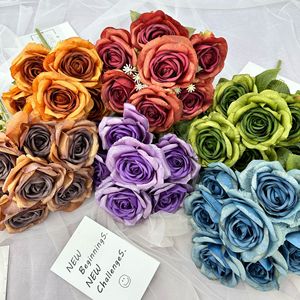 Usine de fleurs artisanales Meiyu, rose artificielle en soie à 7 branches, or nacré, décoration murale pour mariage, décoration intérieure - Product Image 1