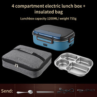 Kotak makan siang elektrik portabel, pemanas makanan mobil 5 kompartemen, wadah penghangat Stainless Steel termal