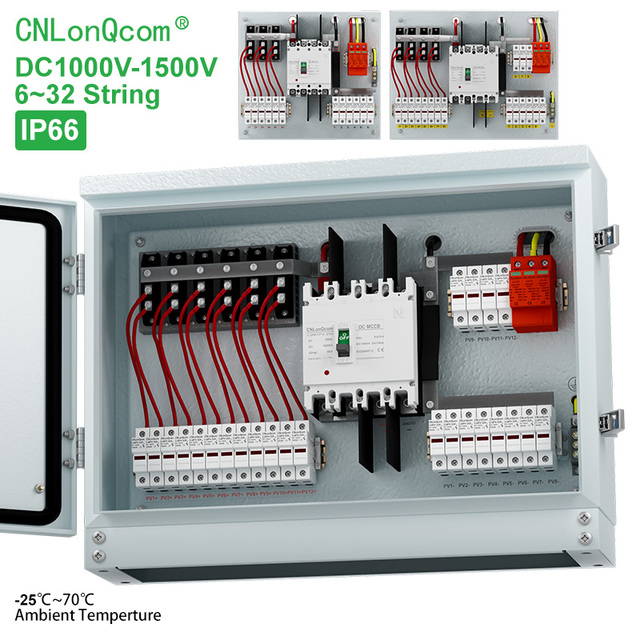 CNLonQcom IP65 Iron Shell DC1000/1500V Solar PV Combiner Box CE Certification for 4/6/8/10/12/14/16/18/24 Strings Solar Systems
