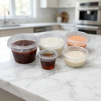 Gobelets à sauce jetables en PP de qualité alimentaire, imprimés sur mesure OEM, avec couvercles, mini-récipients transparents pour condiments, sauces, vinaigrettes