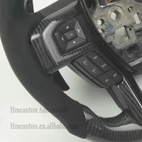 Volant de voiture en cuir de style sportif avec surpiqûres blanches, en fibre de carbone personnalisée en usine pour Ford Raptor F15