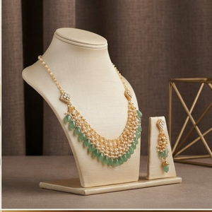 Conjunto de Joyería Fina Verde, Collar y Aretes en Color Dorado, Perlas y Joyería Colgante con Cuentas para Mujer - Product Image 3