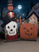 Ornement de citrouille et de crâne d'Halloween personnalisé, gravé sur bois, éco-responsable, fait main, pour la décoration de la maison et des hôtels