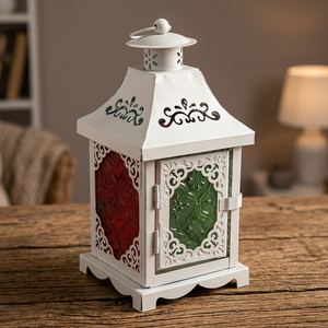Farol de Navidad Moderno con Marco de Metal y Vidrio, Cuadrado, Reutilizable, Impermeable, Ecológico, Duradero, 10x22cm, Festivo - Product Image 1