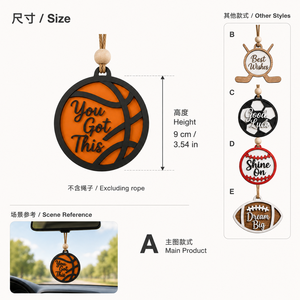 Colgantes de espejo retrovisor de madera estilo deportivo con forma de bola, letras de motivación y cordón de cuentas, decoración colgante para automóvil para aficionados al deporte - Product Image 6