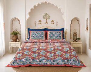 Screen Printed Cotton <b>Quilt</b> Set with Embroidered Floral Pattern Queen <b>King</b> <b>Size</b> Bedding Cover and Pillowcases All-Season Use - Product Image 1
