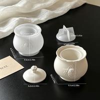 M63853 Pot de rangement vintage gaufré avec couvercle, moule en silicone pour gypse, bougie d'aromathérapie, récipient à bougie