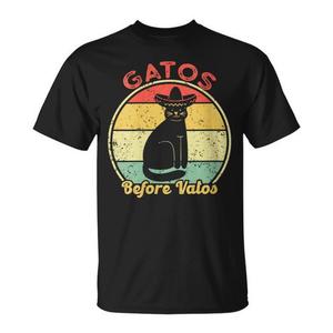 T-shirt da uomo in cotone nero Gatos Before Vatos Retro Vintage Cat - Product Image 1