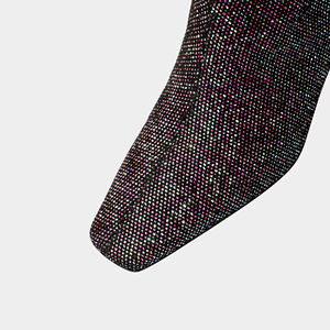 Iriserende paarse gradiëntlaarzen met middelhoge hak tot over de knie met strass steentjes, comfortabel vierkant ontwerp voor de tenen, geschikt voor winter- en herfstfeesten - Product Image 6