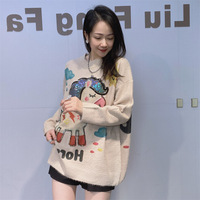 Pull en tricot en fourrure de vison imperméable à paillettes épaisses de style coréen pour femmes, motif de dessin animé d'anime, manches longues, commerce extérieur