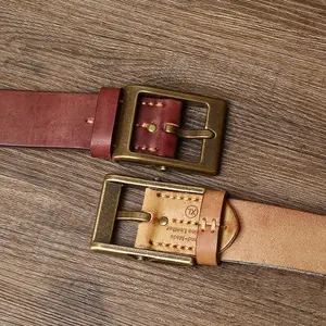 5MM Thick Handmade Fashion Vintage Luxury Horse Bridle Leather Belt for Men with Copper Buckle
