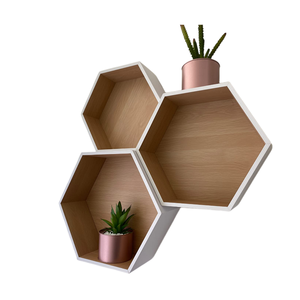 Étagères murales flottantes, présentoirs suspendus, cadres de Photos à collectionner, plantes, vente en gros, ensemble personnalisé de 3 étagères en bois nid d'abeille - Product Image 1