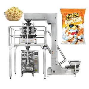 Mesin kemasan Popcorn otomatis, mesin kemasan tas bantal dengan timbangan banyak kepala