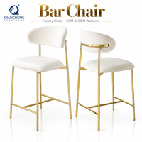 Tabouret de bar moderne en velours doré avec dossier, en acier inoxydable 201, hauteur de comptoir, pour îlot de cuisine, hôtel, vente en gros, direct usine