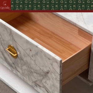 Console TV GOLDKING pour salon en marbre blanc veiné gris avec poignées rondes en laiton, assemblage complet en marbre taillé OEM - Product Image 6