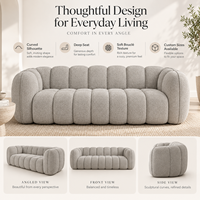 Canapé moderne confortable en PU doux et moelleux, avec dossier incurvé à cannelures carrées, profil bas, assise large modulaire