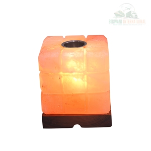 Lampe de table en sel de l'Himalaya rose naturel en forme de cube Rubik, brûleur d'huile, pour la décoration intérieure - Product Image 1