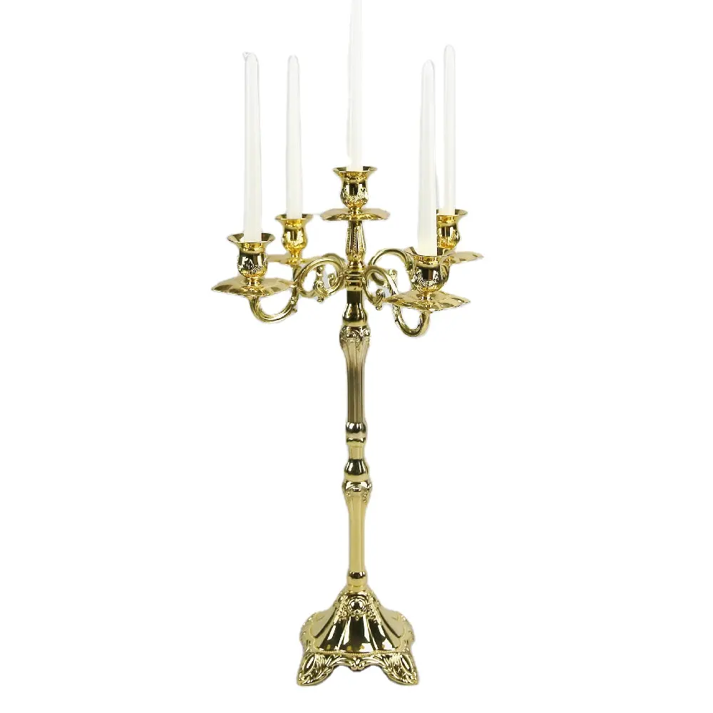 Casamentos melhoria 5 braços candelabros mesas moderno personalizado suporte de vela tapper luxo latão dourado vela