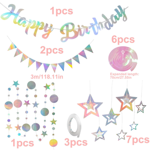 Guirlandes de bannières d'<span class=keywords><strong>anniversaire</strong></span> à thème dégradé, étoiles, cercles, points, tourbillons, décorations pour fête d'<span class=keywords><strong>anniversaire</strong></span> d'enfants, fête prénatale - Product Image 6