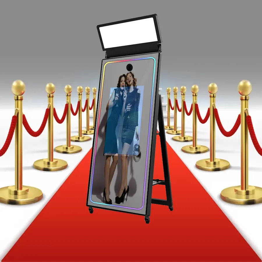 2022 Selfie Photo Booth Magic Mirror Photobooth Machine Led Frame Mirror Photo Booth con una stampante e una fotocamera