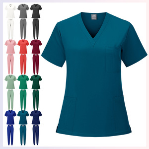 Women Scrub <b>Set</b> Short Sleeve V Neck Moisture Wicking Hospital Uniforms Split <b>Set</b> For Nurses <b>Doctors</b> Operating Room Staff - Product Image 1