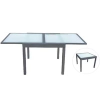 Table de jardin d'extérieur en verre trempé avec fonction extensible, mobilier en acier et aluminium pour patio et cour